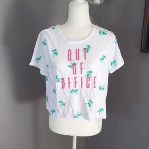 3 For $30. White Crop Top with Palm Tree Print